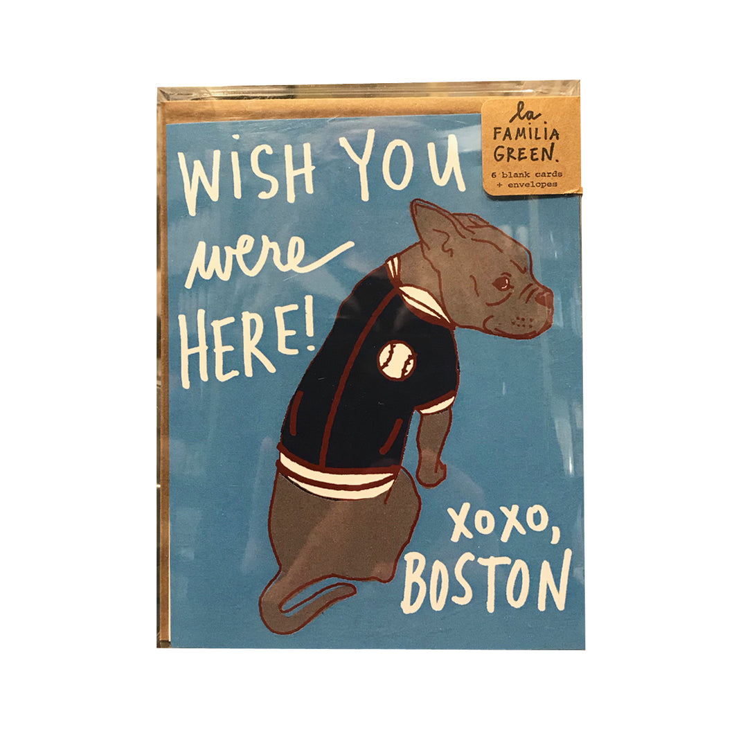 Boston Pet Greeting Card Set La Familia Green WIsh You Were Here Dog