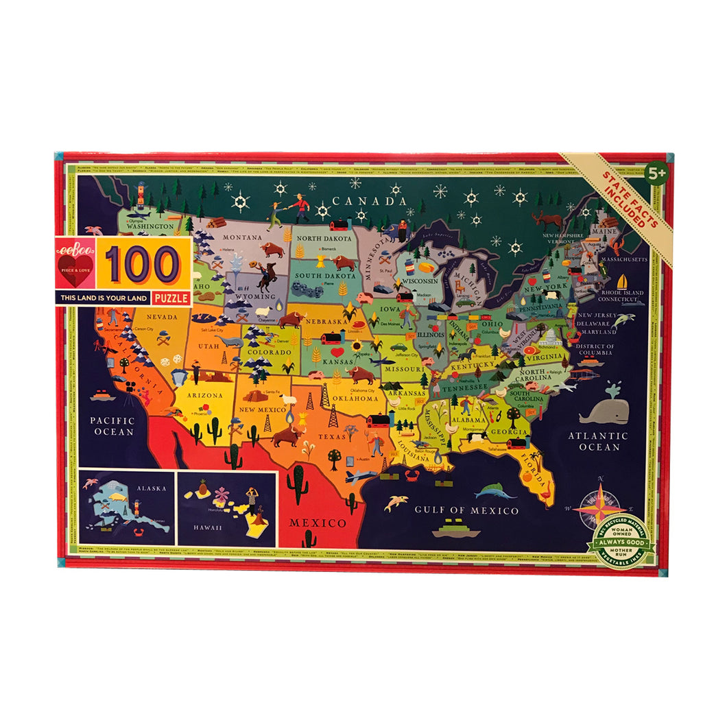 Eeboo This land is your land puzzle children USA America map 100 piece