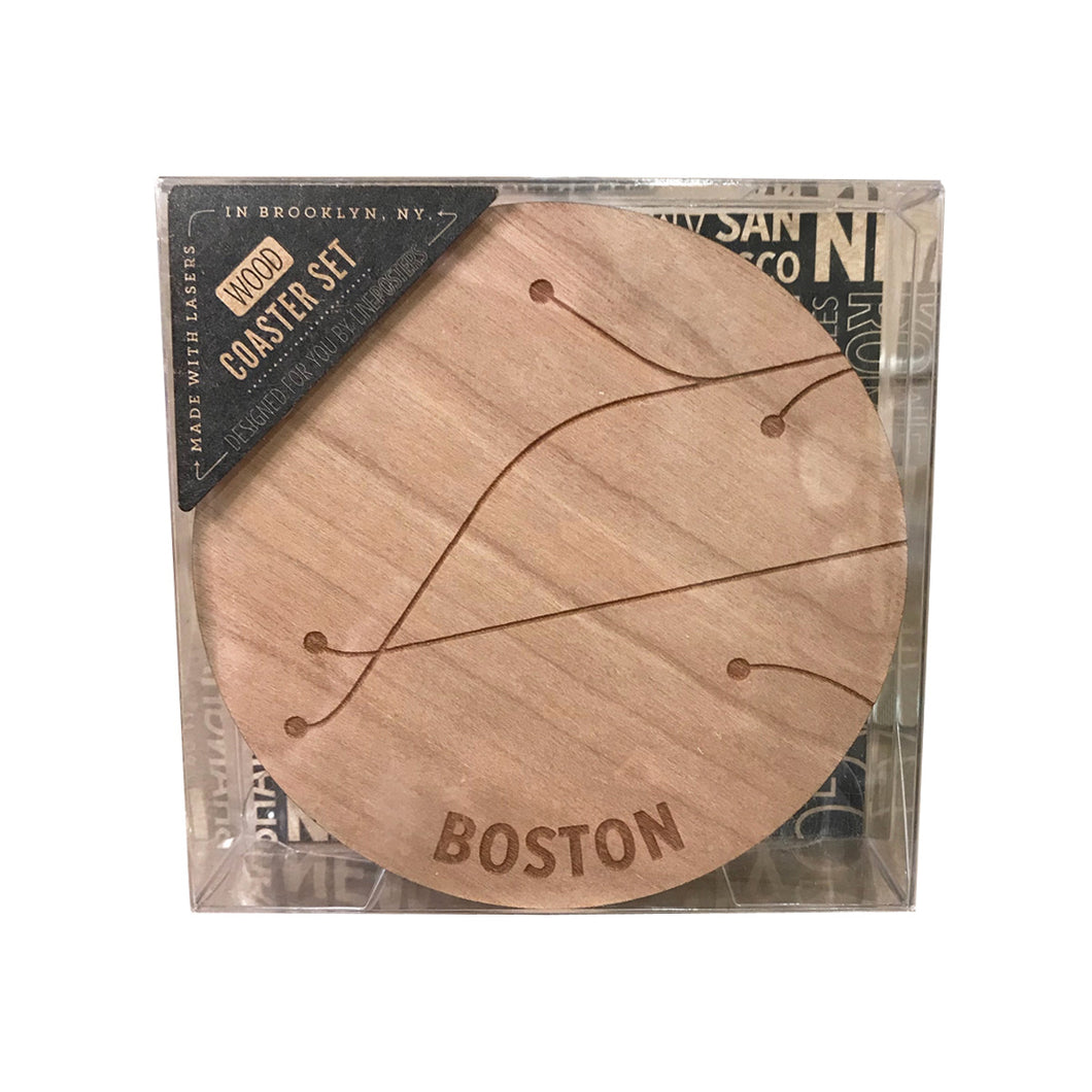 Boston Wooden Coaster Set MBTA Map