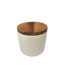 Load image into Gallery viewer, Stoneware Container with Acacia Wood Lid Medium Natural White
