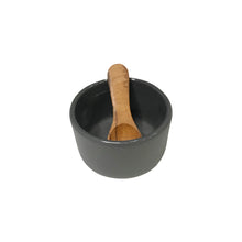 Load image into Gallery viewer, Stoneware Cellar with Mini Teakwood Spoon Black Charcoal

